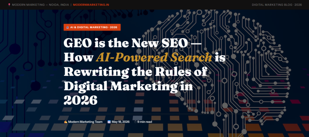 Illustration showing how GEO (Generative Engine Optimisation) and AI-powered search tools like Google AI Overviews and ChatGPT are changing digital marketing strategies in 2026.